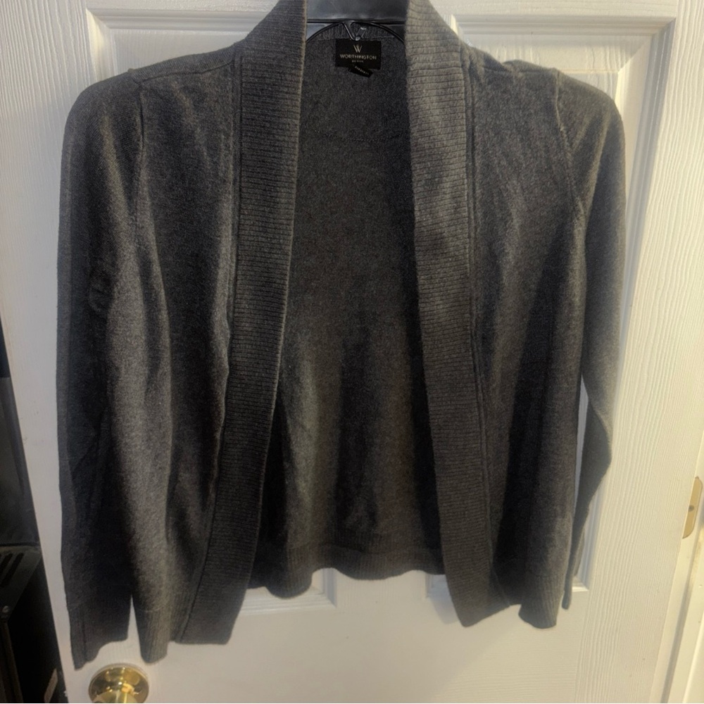 Worthington Gray Open Front Cardigan Sweater Petites